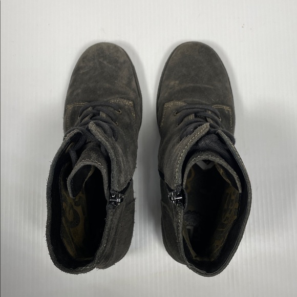 Fly London Wune Lace Up Heel Bootie Size EU 38 US 7.5 Suede Gray Diesel Side Zip - Picture 4 of 13